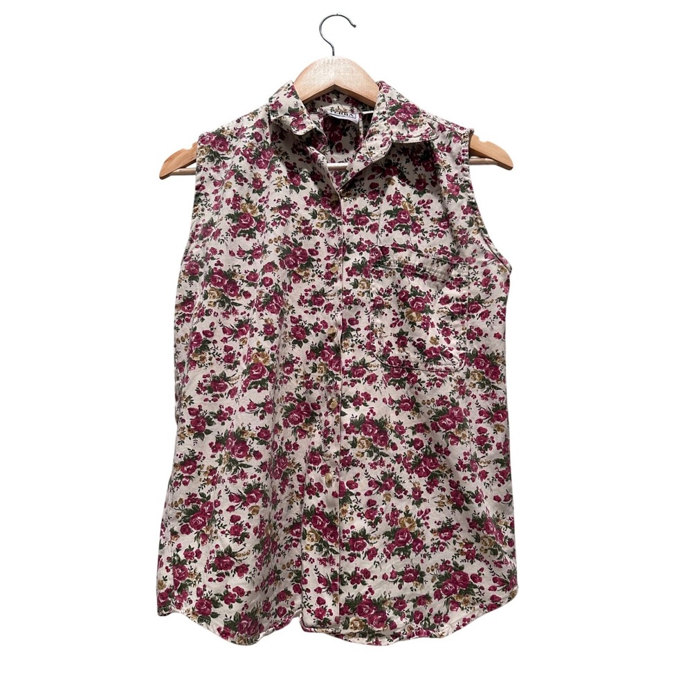 Vintage 90s Terra Floral Denim Vest Top Cotton Button Up Cottagecore Western L